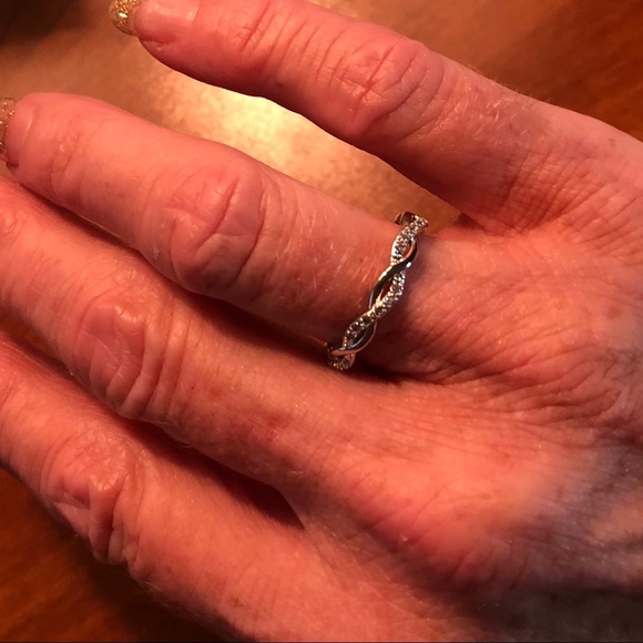 Sterling Silver Twisted Stacking Ring w/ Diamonds - Picture 2 of 9
